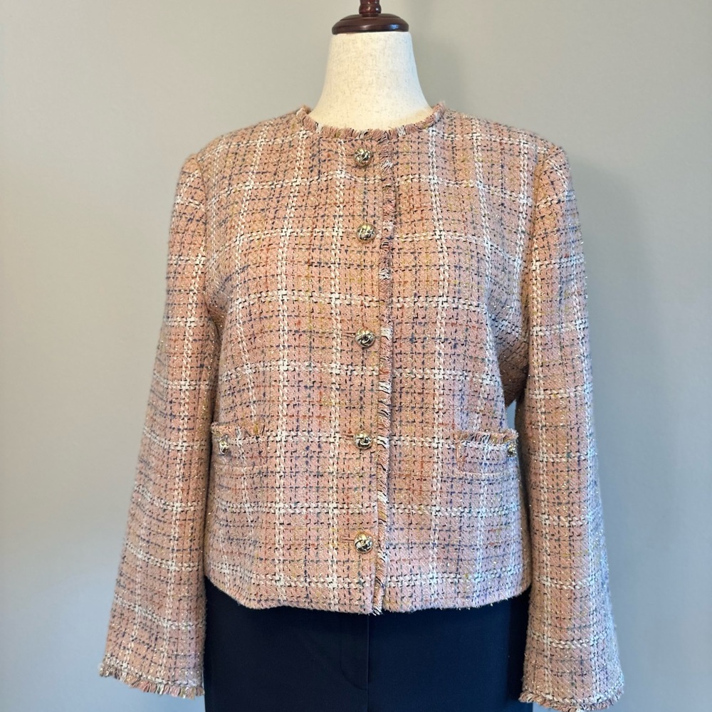 LOFT Pink and Cream Tweed Blazer